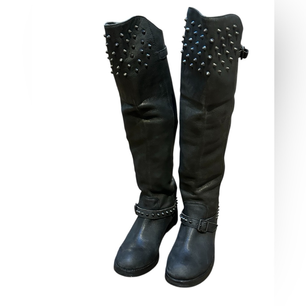 ASH Remix Black Studded Black Knee-High Boots, Size 37